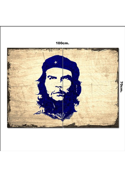 Ahşap Tablo Mavi Çizim Che Guevara Desenli 70*100CM