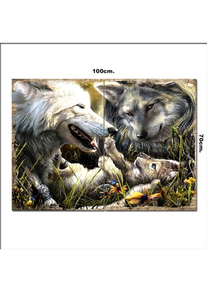 Ahşap Tablo Beyaz Kurtlar 70*100CM
