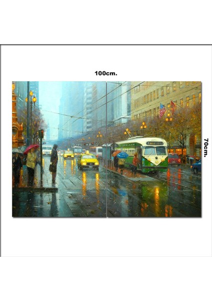 Ahşap Tablo Yağmurlu Bir Gün ve Şehir 70*100CM