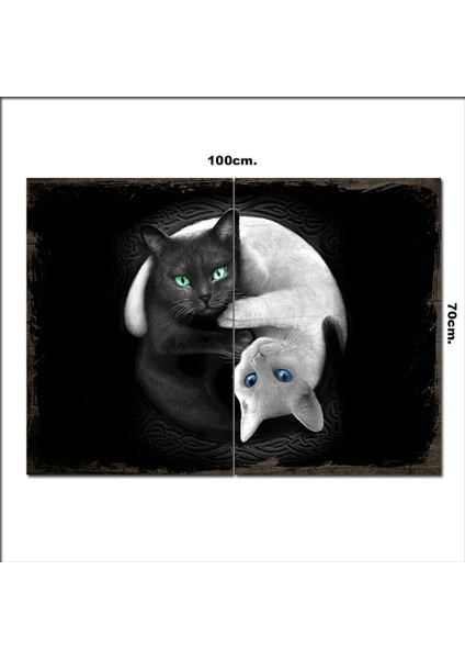 Ahşap Tablo Yin Yang Cats Eskitme 70*100CM