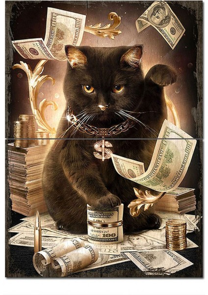 Ahşap Tablo Zengin Kedi Art Mdf Poster