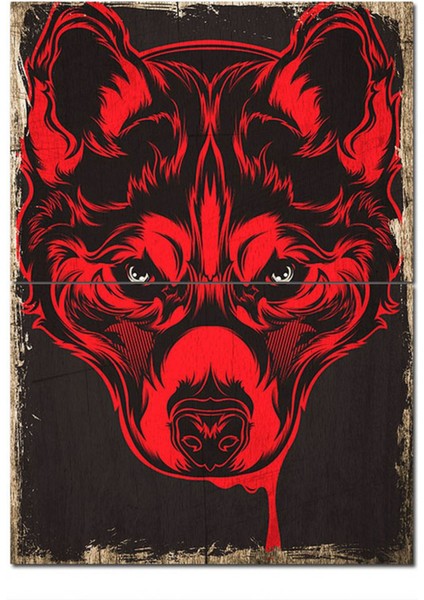 Ahşap Tablo Kırmızı Başlıklı Kurt Dekoratif Mdf Tablo