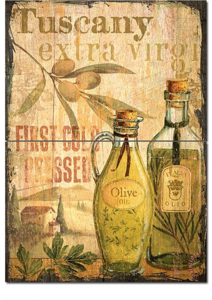 Ahşap Tablo Tuscan Zeytin Yağı Afiş Mdf Poster