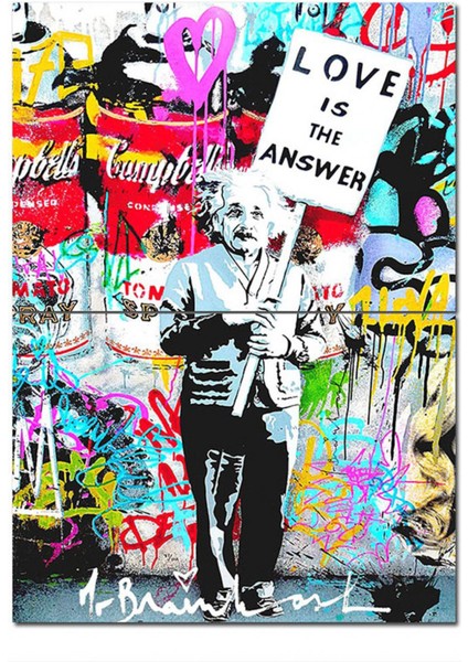 Ahşap Tablo Einstein Sevgi Cevaptır Pankartı Görseli Dekoratif Mdf Tablo