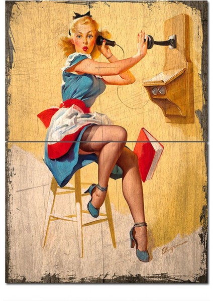 Ahşap Tablo Telefondaki Kadın Hediyelik Ahşap Tablo