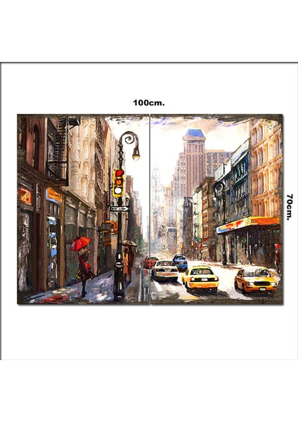 Ahşap Tablo Sulu Boya Şehir 70*100CM