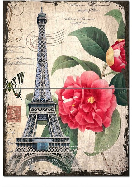 Ahşap Tablo Mektup Eyfel Kulesi Gül Dekoratif Mdf Tablo