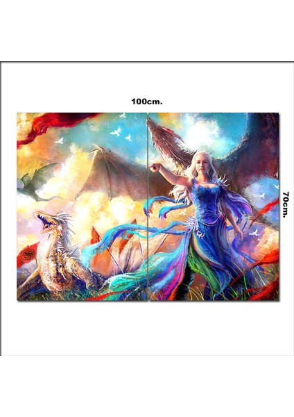 Ahşap Tablo Daenerys Targaryen ve Ejderha 70*100CM