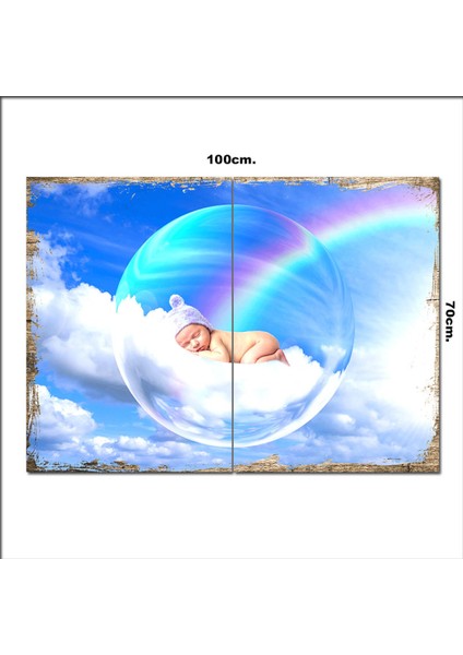 Ahşap Tablo Bulutun Üstündeki Uyuyan Bebek 70*100CM