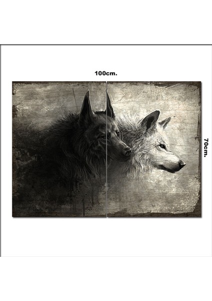 Ahşap Tablo Siyah Beyaz Kurtlar Baskılı 70*100CM