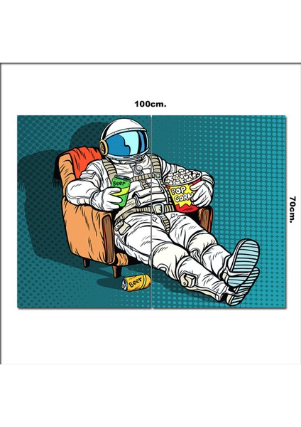 Ahşap Tablo Film Seyreden Astronot 70*100CM