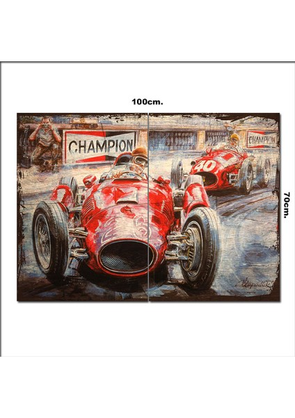 Ahşap Tablo Eski Formula 1 F1 Yarışı Şekilli 70*100CM