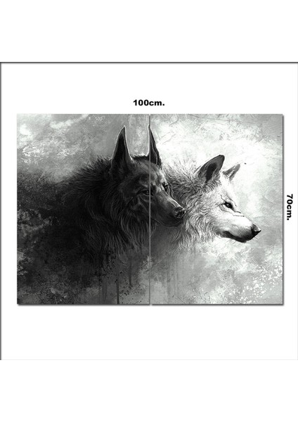 Ahşap Tablo Siyah Beyaz Kurtlar Baskılı 70*100CM