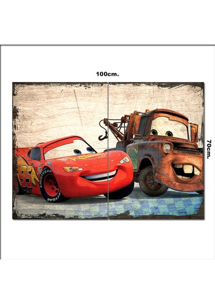 Ahşap Tablo Şimşek Mcqueen ve Meter Desenli 70*100CM