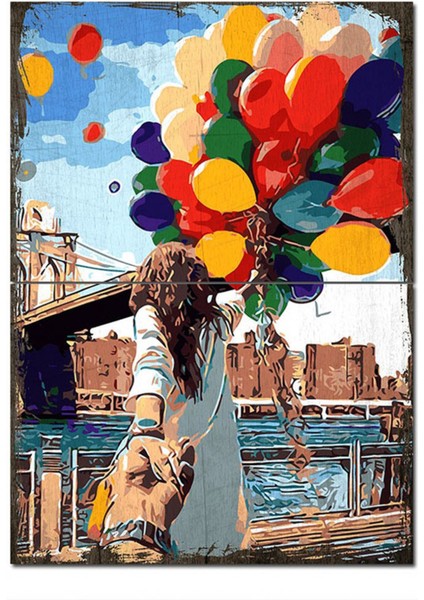 Ahşap Tablo Retro Balon ve Sevgili Modern Mdf Tablo