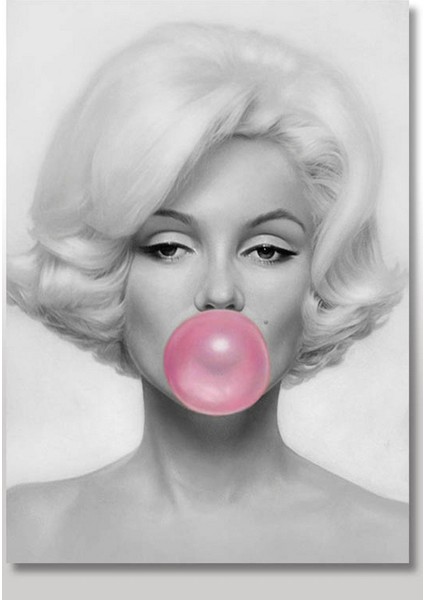 Ahşap Tablo  Pembe Sakızlı Marilyn Monroe Görseli Baskılı