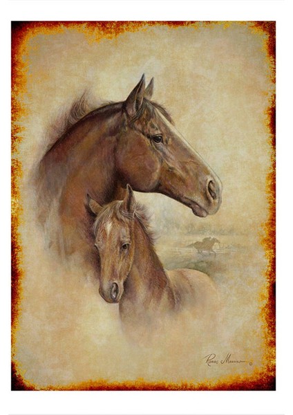 Kahverengi Atlar Modern Ahşap Tablo