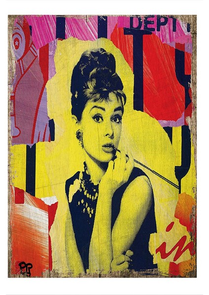Audrey Hepburn Desenli Ahşap Tablo