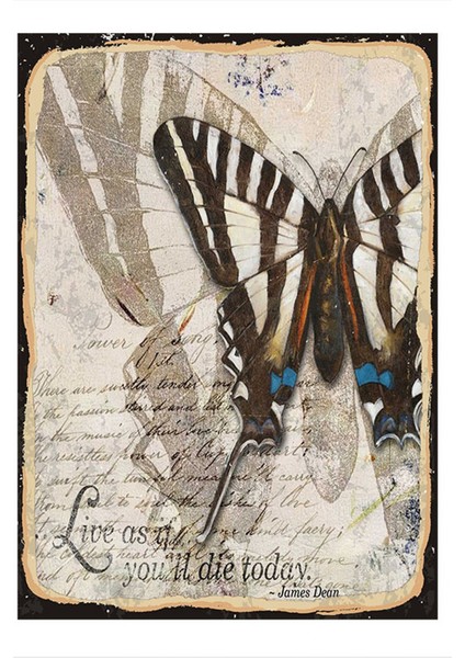 Kelebek Temalı Desenli Ahşap Tablo