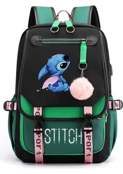 Yeni Lilo Stitch Stitch Stitch USB Şarj Edilebilir Okul Çantası Erkek ve Kadın Öğrenci Sırt Çantası Sırt Çantası (Yurt Dışından)