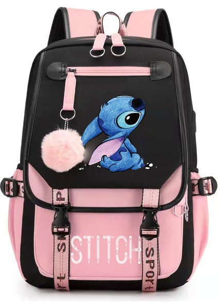 Yeni Lilo Stitch Stitch Stitch USB Şarj Edilebilir Okul Çantası Erkek ve Kadın Öğrenci Sırt Çantası Sırt Çantası (Yurt Dışından)