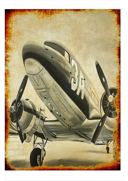 Eski Tip Yolcu Uçağı Desenli Ahşap Tablo