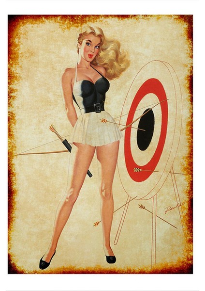 Ok Atan Pin Up Kızı Model Ahşap Tablo