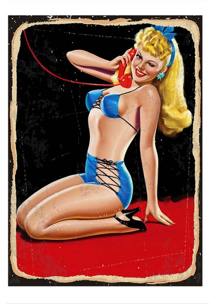 Mavi Bikinili Pin Up Kızı Mdf Tablo