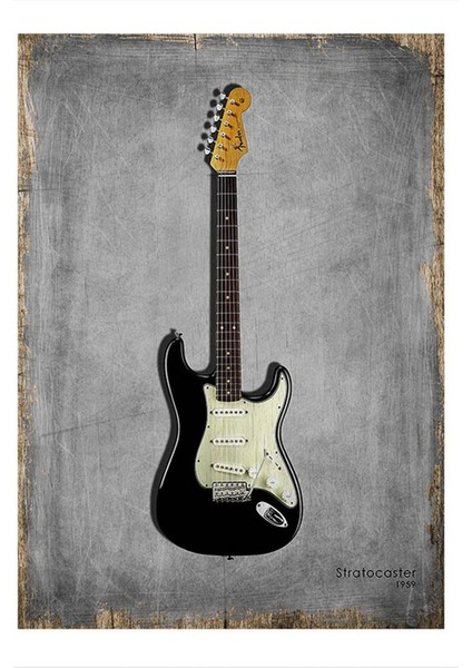 Siyah Fender Gitar Tasarım Mdf Tablo