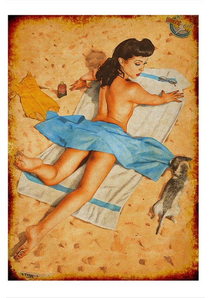 Kumsalda Pin Up Kızı Modern Mdf Tablo