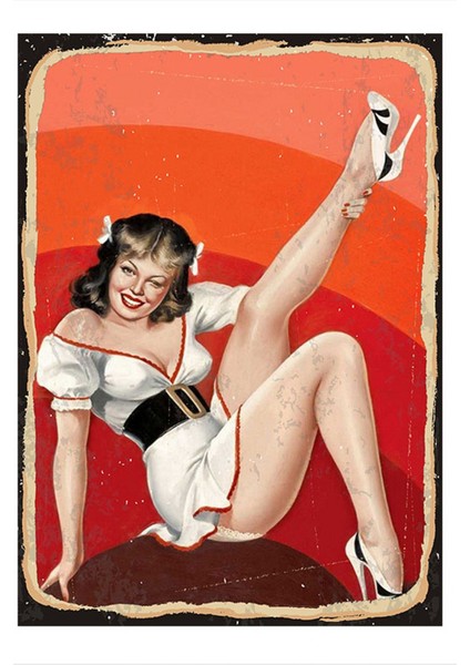 Beyaz Elbiseli Pin Up Kızı Mdf Poster