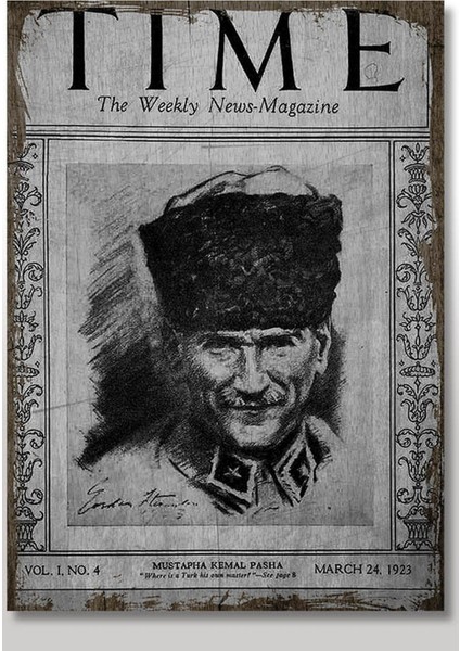 Ahşap Tablo Mustafa Kemal Atatürk Time Gazetesi