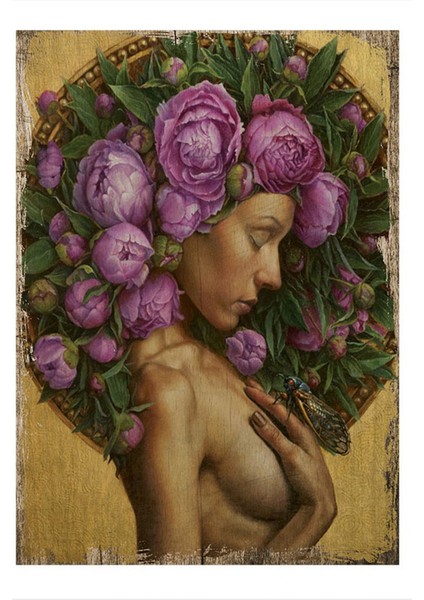 Kadın ve Çiçek Model Ahşap Tablo