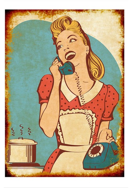 Retro Mutfaktaki Kadın Desenli Mdf Tablo