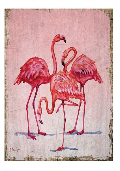 Renkli Flamingolar Hediyelik Ahşap Tablo