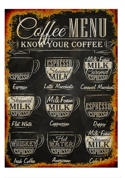 Kahve Menüsü Tasarım Ahşap Tablo