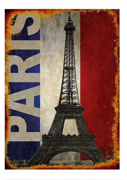 Fransa Bayrağı ve Paris Dekoratif Ahşap Tablo