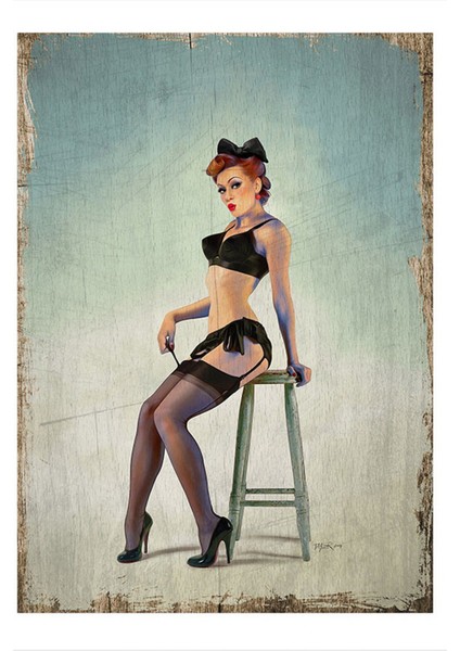 Jartiyerli Pin Up Kızı Art Mdf Poster