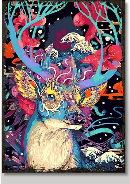 Ahşap Tablo Retro Renkli Geyik Şekilli