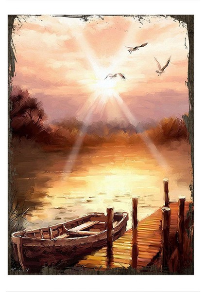 Ahşap Tablo Kayık Gol Kuş Orman