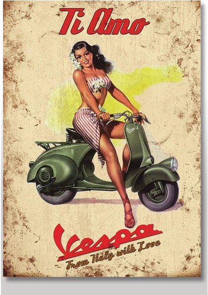 Ahşap Tablo Vespa Motorsiklet
