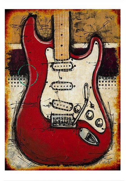 Kırmızı Elektro Gitar Mdf Poster