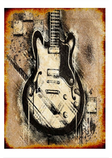 Caz Gitar Desenli Ahşap Tablo