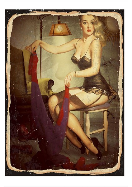 Jartiyerli Pin Up Kızı Model Mdf Tablo