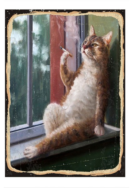 Sigara Içen Kedi Art Mdf Poster