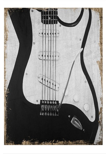 Siyah Elektro Gitar Desenli Mdf Tablo