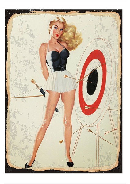 Ok Atan Pin Up Kızı Hediyelik Ahşap Tablo