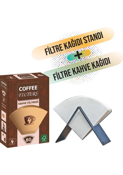 Filtre Kağıdı Tutucu Metal Stand ve Coffee Filters Filtre Kağıdı 80 Adet