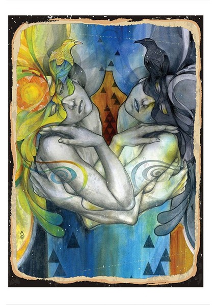 renkli Maskeli Kızlar Dekoratif Ahşap Tablo