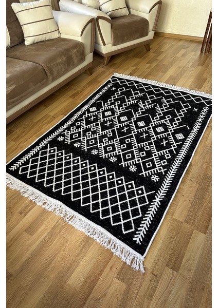 Pamuk Dokuma Yumuşak Çift Taraflı Yıkanabilir Saçaklı Salon Mutfak Yolluk Kilim